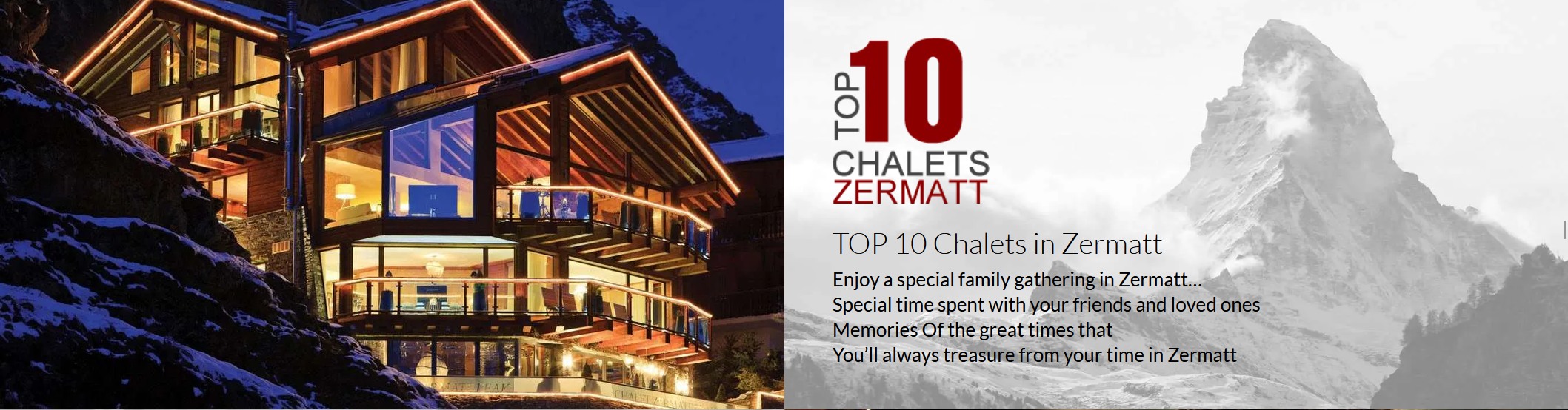 TOP 10 Chalets Zermatt beside a lit luxury chalet