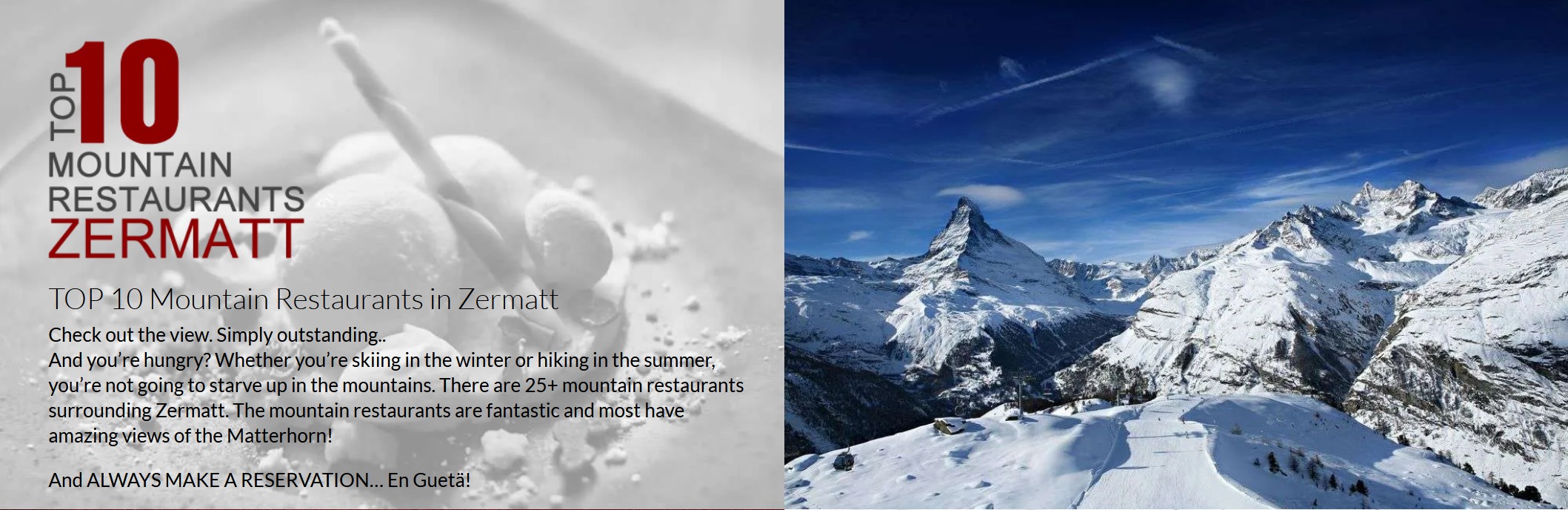 TOP 10 Mountain Restaurants Zermatt beside snow-covered peaks