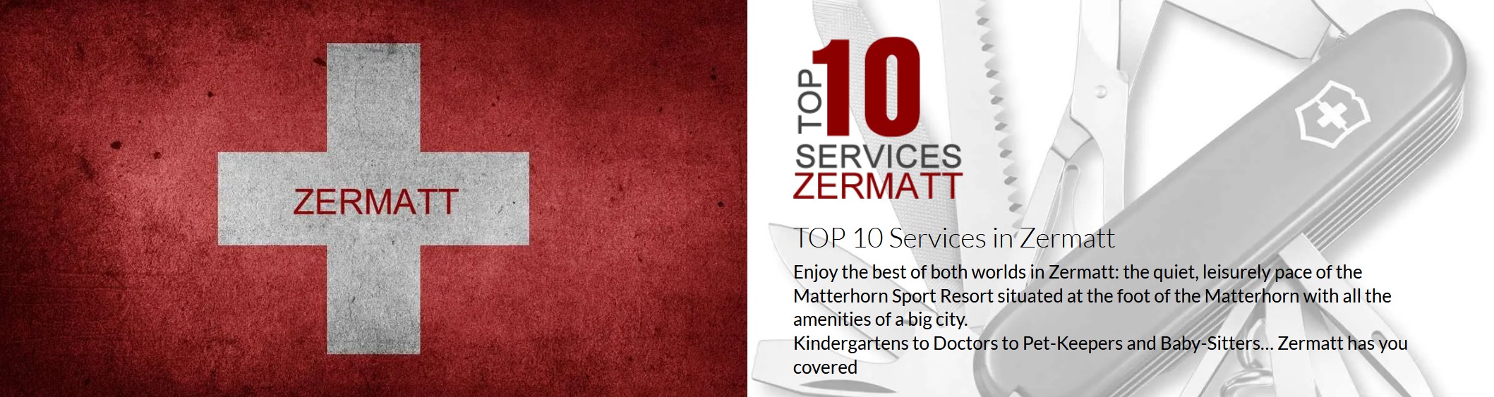 TOP 10 Services Zermatt with Swiss cross and multi-tool imagery